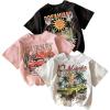 imageGirls 3 Packs Graphic Tees Crew Neck Short Sleeve T Shirt Casual Cute TopsGraphic Multicolor