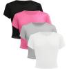 imageGirls 4 Pack Slim Fit Crop Tops Short Sleeve Crewneck Summer Shirts Tops Basic Layer TeesMulticoloured