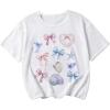 imageGirls Bow Graphic Tees Short Sleeve Crew Neck Cute Shirts Slim Fit Summer T Shirts Tops for TeensWhite Graphic
