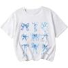 imageGirls Bow Graphic Tees Short Sleeve Crew Neck Cute Shirts Slim Fit Summer T Shirts Tops for TeensWhite and Blue