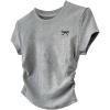 imageGirls Bow Graphic Tees Short Sleeve Crew Neck T Shirt Slim Fit Ruched Tops 2025 Summer TopBow Grey