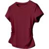 imageGirls Bow Graphic Tees Short Sleeve Crew Neck T Shirt Slim Fit Ruched Tops 2025 Summer TopBurgundy