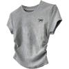 imageGirls Bow Graphic Tees Short Sleeve Crew Neck T Shirt Slim Fit Ruched Tops 2025 Summer TopGrey