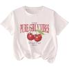 imageGirls Drop Shoulder Letter Star Print Tee Tops Loose Short Sleeve Crew Neck T ShirtsWhite and Red