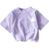 imageGirls Heart Print Drop Shoulder T Shirt Casual Short Sleeve Crew Neck Graphic Tee TopsPurple