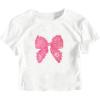 imageGirls Letter Bow Graphic Tees Short Sleeve Crewneck Cute Shirts for Teen Girls TrendyWhite and Red