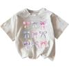 imageGirls Number Print Graphic Tees Short Sleeve Crewneck Jersey Shirts Summer T Shirts Cute TopsBow Print White