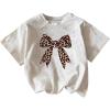imageGirls Number Print Graphic Tees Short Sleeve Crewneck Jersey Shirts Summer T Shirts Cute TopsLeopard Bow White