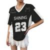 imageGirls Number Print Jersey Shirts V Neck Short Sleeve Mesh Graphic Tees Casual Tops StreetwearBlack White