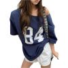 imageGirls Off The Shoulder Tops Number Graphic Jersey Shirts Short Sleeve Oversized T Shirts Y2k TopsDeep Blue