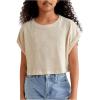imageGirls Waffle Knit Short Sleeve T Shirt Casual Summer Crew Neck Cropped Tee TopsBeige