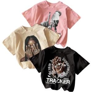 imageGirls 3 Packs Graphic Tees Crew Neck Short Sleeve T Shirt Casual Cute TopsPink Multicolor