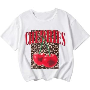 imageGirls Bow Graphic Tees Short Sleeve Crew Neck Cute Shirts Slim Fit Summer T Shirts Tops for TeensLeopard White