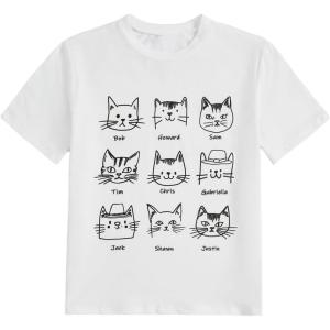 imageGirls Drop Shoulder Letter Star Print Tee Tops Loose Short Sleeve Crew Neck T ShirtsCat Letter White