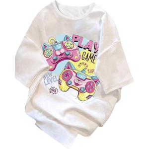 imageGirls Drop Shoulder Letter Star Print Tee Tops Loose Short Sleeve Crew Neck T ShirtsGraphic White