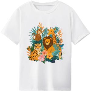 imageGirls Drop Shoulder Letter Star Print Tee Tops Loose Short Sleeve Crew Neck T ShirtsLion White