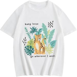 imageGirls Drop Shoulder Letter Star Print Tee Tops Loose Short Sleeve Crew Neck T ShirtsWhite Green Yellow
