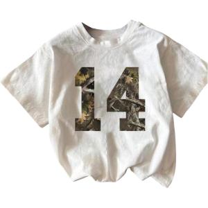 imageGirls Heart Print Drop Shoulder T Shirt Casual Short Sleeve Crew Neck Graphic Tee TopsWhite Number