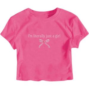 imageGirls Letter Bow Graphic Tees Short Sleeve Crewneck Cute Shirts for Teen Girls TrendyBright Pink