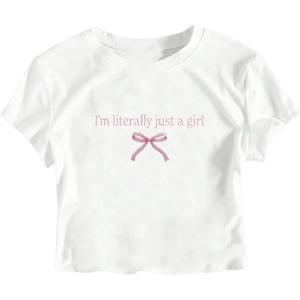 imageGirls Letter Bow Graphic Tees Short Sleeve Crewneck Cute Shirts for Teen Girls TrendyWhite