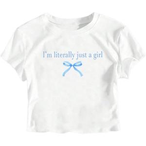 imageGirls Letter Bow Graphic Tees Short Sleeve Crewneck Cute Shirts for Teen Girls TrendyWhite Blue Bow