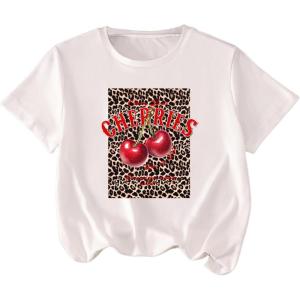 imageGirls Number Print Graphic Tees Short Sleeve Crewneck Jersey Shirts Summer T Shirts Cute TopsLeopard White