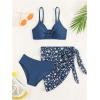 imageGirls 3 Piece Swimsuit Sets O Ring Wireless Bathing Suit with Ditsy Floral Mesh Cover Up SkirtDeep Blue