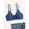 imageGirls 3 Piece Swimsuit Sets O Ring Wireless Bathing Suit with Ditsy Floral Mesh Cover Up SkirtDeep Blue