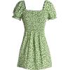 imageGirls Boho Summer Dress Floral Short Sleeve Square Neck Cute A Line Mini Short Spring DressesGreen