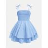 imageGirls Floral Cami Dress Ruched Sleeveless Pink Layered Ruffle Kawaii Short Floral Summer DressesLight Blue