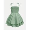 imageGirls Floral Cami Dress Ruched Sleeveless Pink Layered Ruffle Kawaii Short Floral Summer DressesMint Green