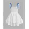 imageGirls Floral Cami Dress Ruched Sleeveless Pink Layered Ruffle Kawaii Short Floral Summer DressesWhite and Blue