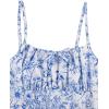 imageGirls Floral Print Summer Dress Bowknot Ruched Bust A Line Cami Dress High Waist Ruffle Hem Cute Sun DressesBlue and White