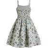 imageGirls Floral Print Summer Dress Bowknot Ruched Bust A Line Cami Dress High Waist Ruffle Hem Cute Sun DressesGreen
