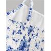imageGirls Floral Print Summer Dress Bowknot Ruched Bust A Line Cami Dress High Waist Ruffle Hem Cute Sun DressesLight Blue