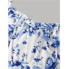 imageGirls Floral Print Summer Dress Bowknot Ruched Bust A Line Cami Dress High Waist Ruffle Hem Cute Sun DressesLight Blue