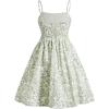 imageGirls Floral Print Summer Dress Bowknot Ruched Bust A Line Cami Dress High Waist Ruffle Hem Cute Sun DressesLight Green