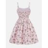 imageGirls Floral Print Summer Dress Bowknot Ruched Bust A Line Cami Dress High Waist Ruffle Hem Cute Sun DressesLight Pink