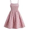 imageGirls Floral Print Summer Dress Bowknot Ruched Bust A Line Cami Dress High Waist Ruffle Hem Cute Sun DressesPink