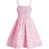 imageGirls Floral Print Summer Dress Bowknot Ruched Bust A Line Cami Dress High Waist Ruffle Hem Cute Sun DressesWhite Pink