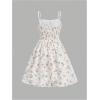 imageGirls Floral Print Summer Dress Bowknot Ruched Bust A Line Cami Dress High Waist Ruffle Hem Cute Sun DressesWhite and Pink