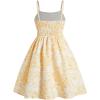imageGirls Floral Print Summer Dress Bowknot Ruched Bust A Line Cami Dress High Waist Ruffle Hem Cute Sun DressesYellow