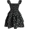 imageGirls Floral Summer Dress Ruffle Shirred High Waist Ruched Sweetheart A Line Spring DressBlack