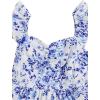 imageGirls Floral Summer Dress Ruffle Shirred High Waist Ruched Sweetheart A Line Spring DressBlue White Floral