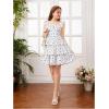 imageGirls Floral Summer Dress Ruffle Shirred High Waist Ruched Sweetheart A Line Spring DressBlue and White