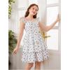 imageGirls Floral Summer Dress Ruffle Shirred High Waist Ruched Sweetheart A Line Spring DressBlue and White