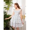 imageGirls Floral Summer Dress Ruffle Shirred High Waist Ruched Sweetheart A Line Spring DressBlue and White