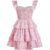 imageGirls Floral Summer Dress Ruffle Shirred High Waist Ruched Sweetheart A Line Spring DressFloral Pink