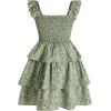 imageGirls Floral Summer Dress Ruffle Shirred High Waist Ruched Sweetheart A Line Spring DressLight Green