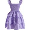 imageGirls Floral Summer Dress Ruffle Shirred High Waist Ruched Sweetheart A Line Spring DressLight Purple